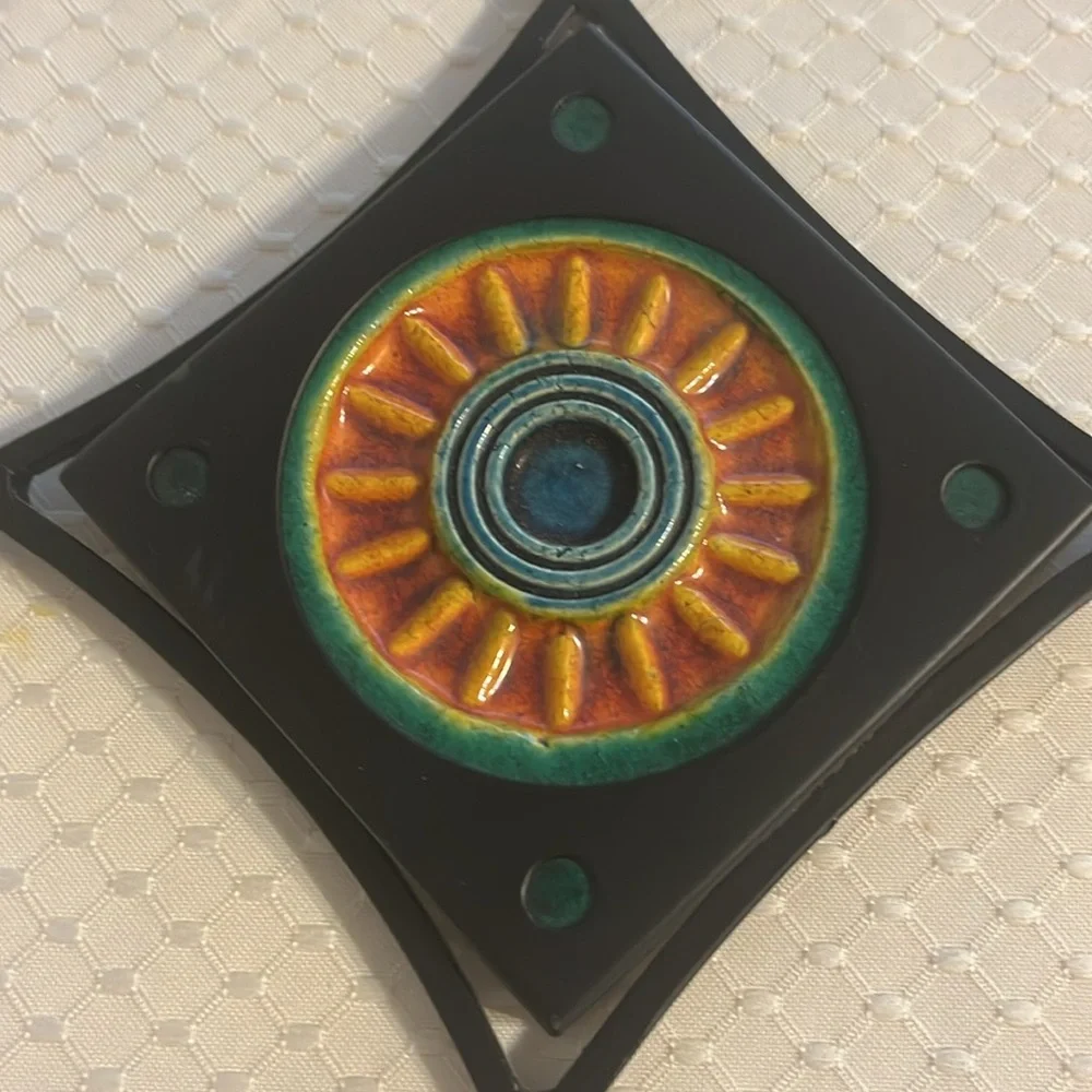 Pair Ceramic Tile Hook Sunburst Suns For Purse Clothes Hanging Key Hanger